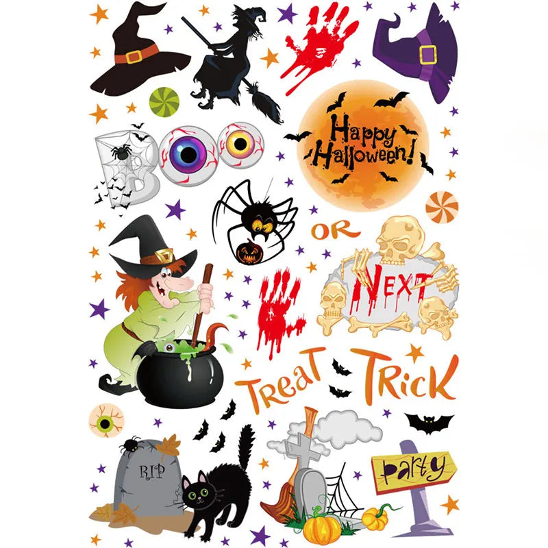 Halloween Party Scene Atmosphere Decoration Wall Window Stickers Cartoon Pumpkin Witch Halloween Home Haunted House Decoration Lootquake LLC