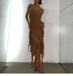 Cryptographic Irregular Ruffle Off Shoulder Sexy Backless Midi Dress for Women Elegant Birthday Vestido Summer Sundresses Ruched