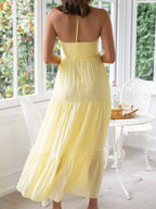 Women Low Cut Backless Maxi Dresses Elegant Spaghetti Strap Tiered Long Dress Relax Fit Open Back Cutout Flowy Sundress