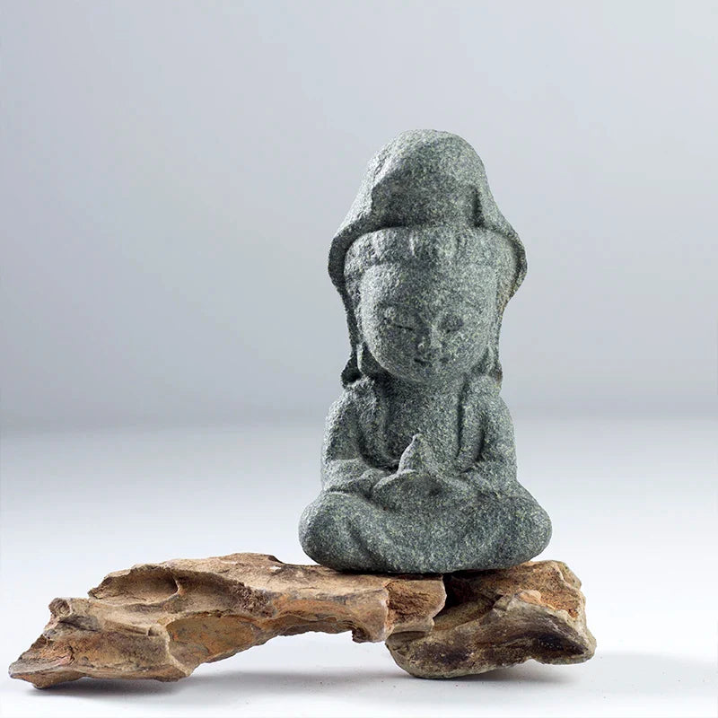 Avalokitesvara Buddha Statue Granite Sculpture Figurine Meditation Miniatures Ornament Home Decoration Crafts Antique Art Gift