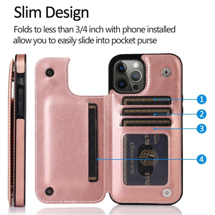 Wallet Stand Cover Flip Leather Case For iPhone 14 Pro Max 13 Pro Max 12 Pro Max 11 Pro Max Soft PU Leather Card Case With Kickstand Slim Double Magnetic Clasp Protective Cover Stevvex
