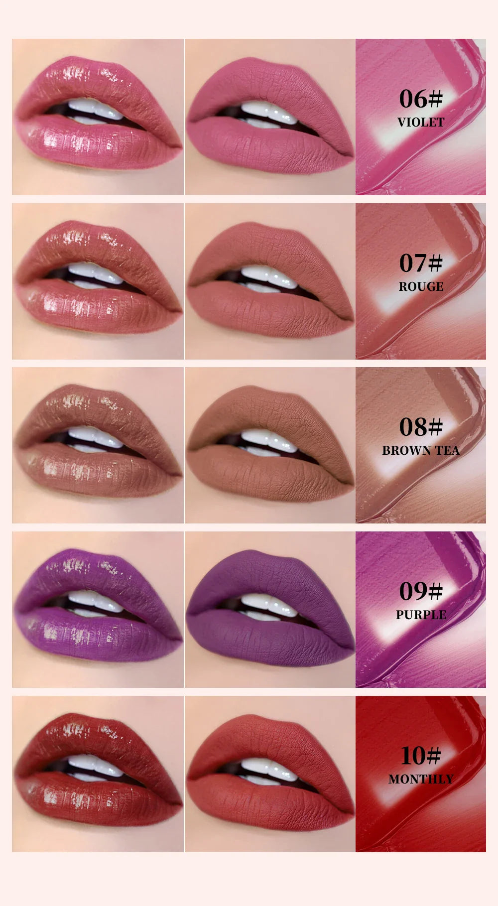 QIBEST 10 Colors Nude Matte Liquid Lipstick Waterproof Silky Lip Gloss Non-Stick Cup Lasting Purple Red Lip Tint Durable Makeup Lootquake LLC