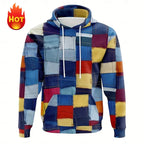 Men's hoodie 3D printed simulation sewing plaid sweatshirts fashion men's clothing Pi-Mart