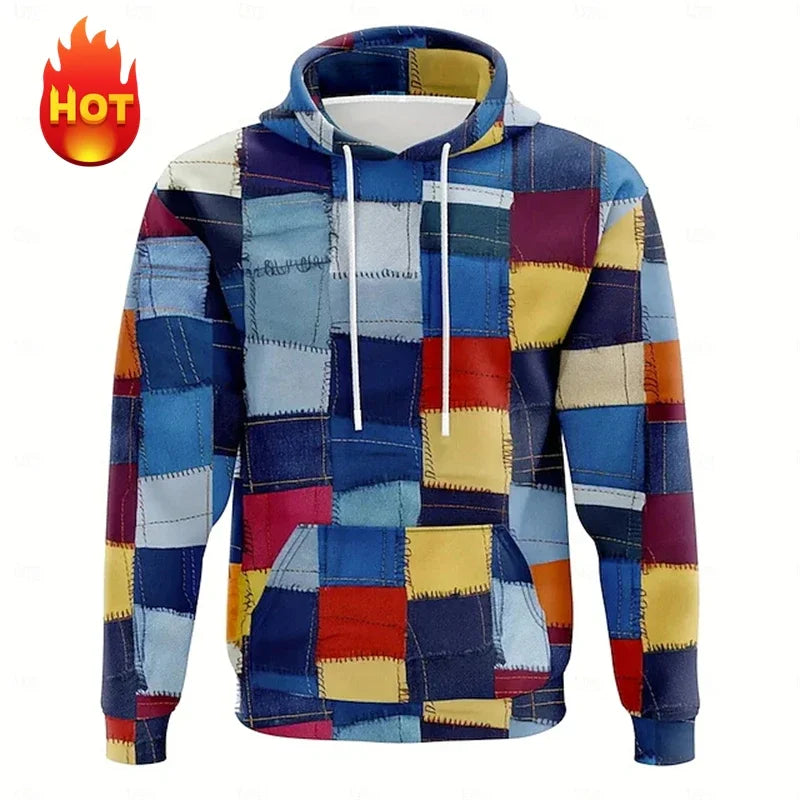 Men's hoodie 3D printed simulation sewing plaid sweatshirts fashion men's clothing Pi-Mart