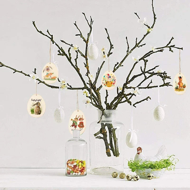 30-80mm Wooden Easter Eggs Pendants Blank Bunny Eggs Wood Chips Happy Easter Party Hanging Decoration Kids DIY Painting Crafts Lootquake LLC