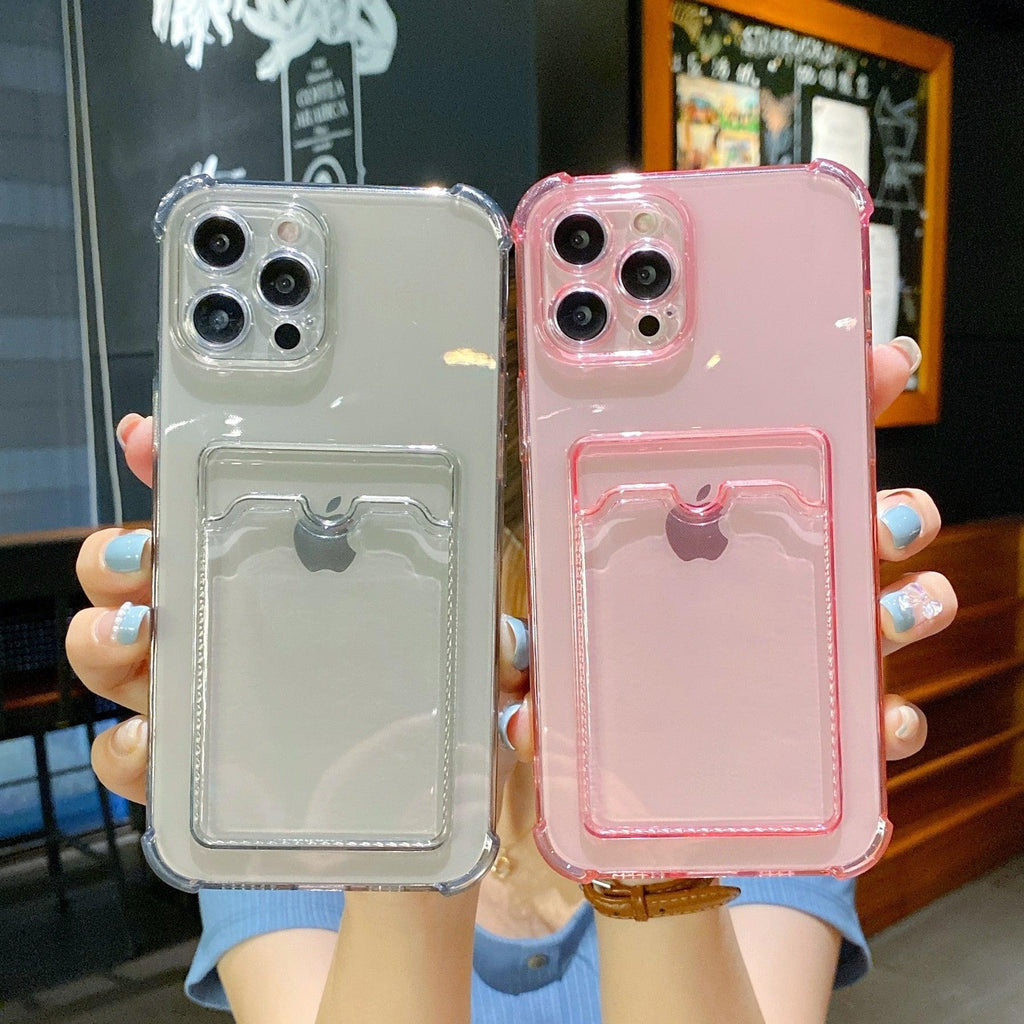 Phone Case For IPhone 12 13 14 Mini Case For iphone Cute Case Cover Soft Silicone Wallet Card Holder Clear Heavy Duty Protective Crystal Clear Back Cover with Shockproof Bumper Case Stevvex