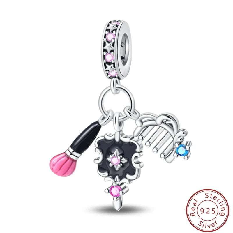 S925 Sterling Silver Princess Golf Hamster Camera Travel Three Piece Set Charms Beads 3mm DIY Fine Jewelry Making Lootquake LLC
