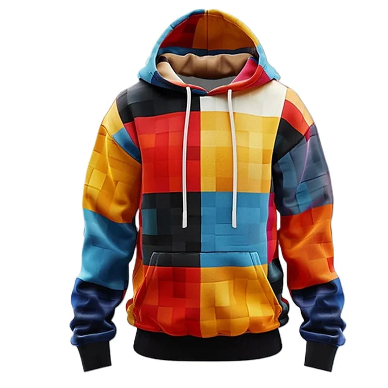Men's hoodie 3D printed simulation sewing plaid sweatshirts fashion men's clothing Pi-Mart