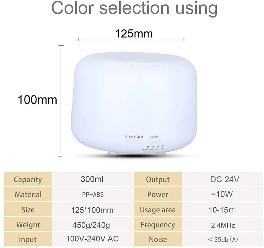 Aroma Diffuser, 300ml Aromatherapy Oil Diffuser with 7-Color Light, Timer-Adjustable Fog Mode Setting 300ML humidifier Lootquake LLC