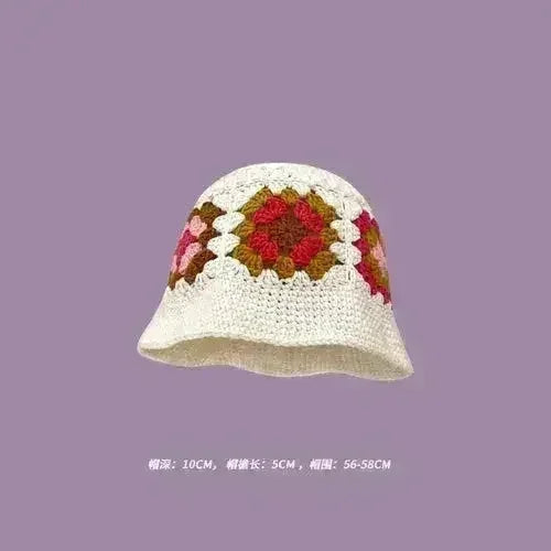 Handmade Knitted Bucket Hat - Cotton Boho Print - All-Season Stretchy Fit