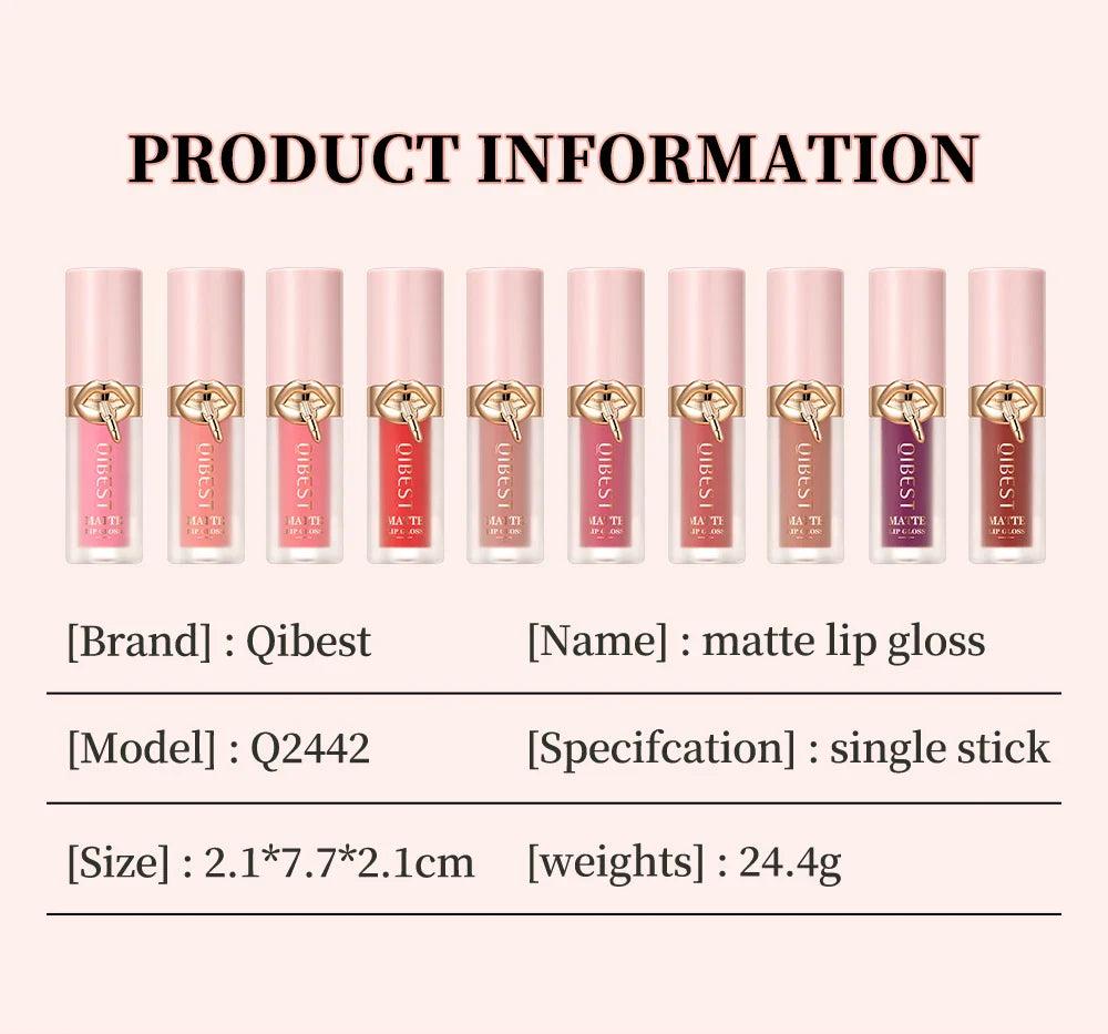 QIBEST 10 Colors Nude Matte Liquid Lipstick Waterproof Silky Lip Gloss Non-Stick Cup Lasting Purple Red Lip Tint Durable Makeup Lootquake LLC