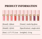 QIBEST 10 Colors Nude Matte Liquid Lipstick Waterproof Silky Lip Gloss Non-Stick Cup Lasting Purple Red Lip Tint Durable Makeup Lootquake LLC