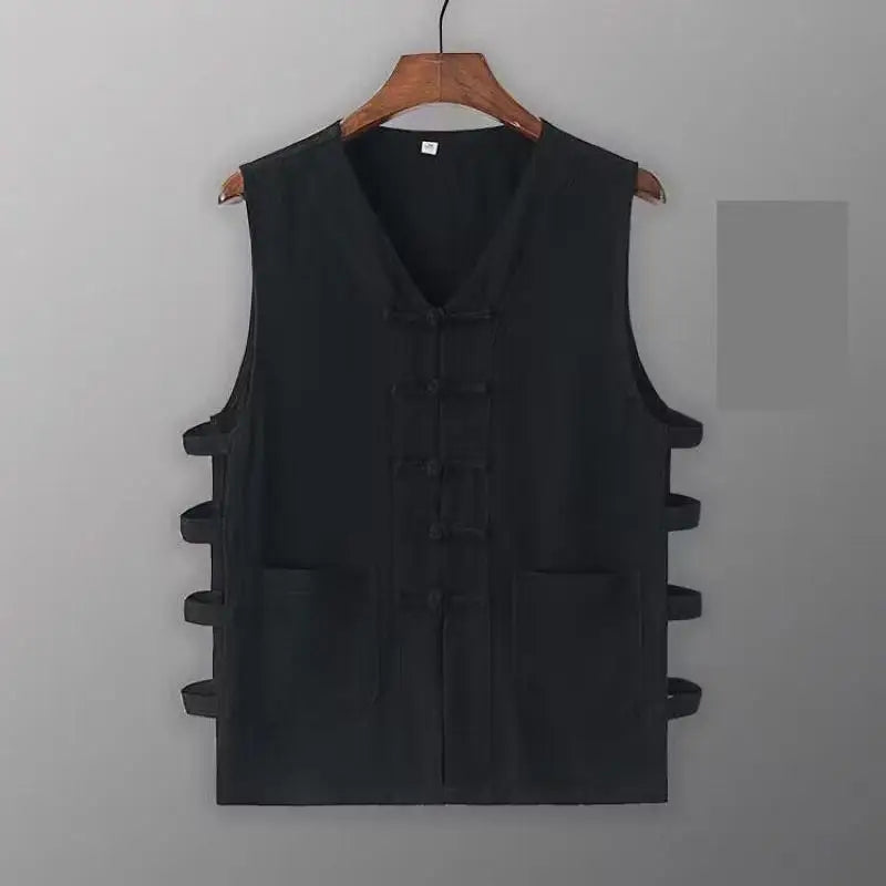 Vintage Vest Men Cotton Linen Shirt Kung Fu Vest Summer Tank Top Tang Suit Traditional Chinese Clothing Sleeveless Open Cardigan Lootquake LLC
