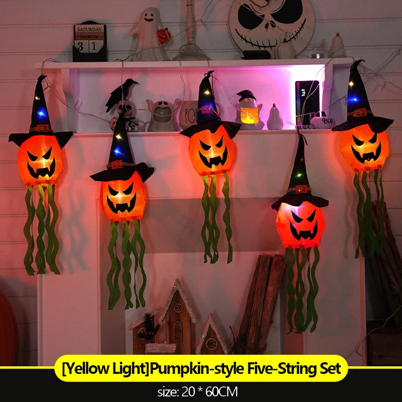 Halloween decoration prop scene arrangement hanging lantern pumpkin lanterns outdoor hanging decorations colorful lantern string Lootquake LLC