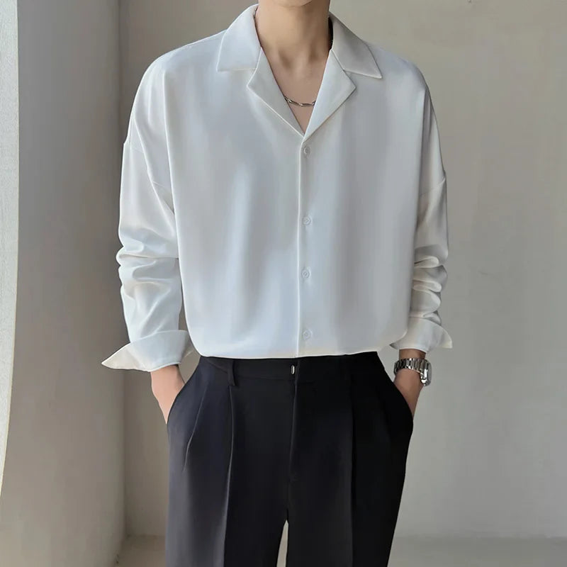 Apricot Black White Shirt Men Fashion Social Mens Dress Shirt Korean Loose Casual Long-sleeved Shirts Mens Formal Shirt M-3XL Lootquake LLC