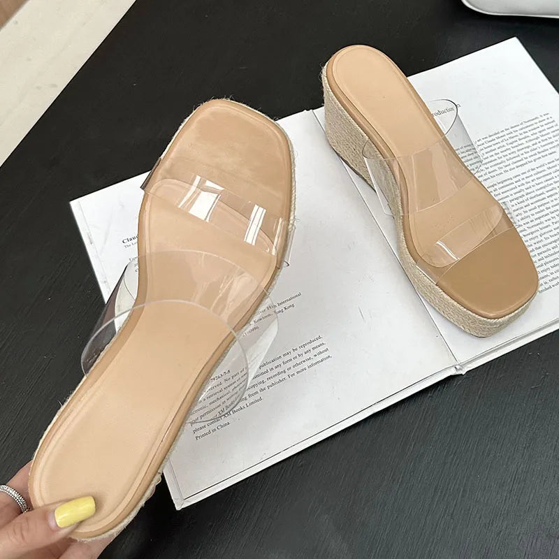 2025 Platform Ladies Wedges Slides Slippers Shoes Female Pumps Shoes Fashion Transparent Footwear Women Wedges Slippers Big Size Lootquake LLC