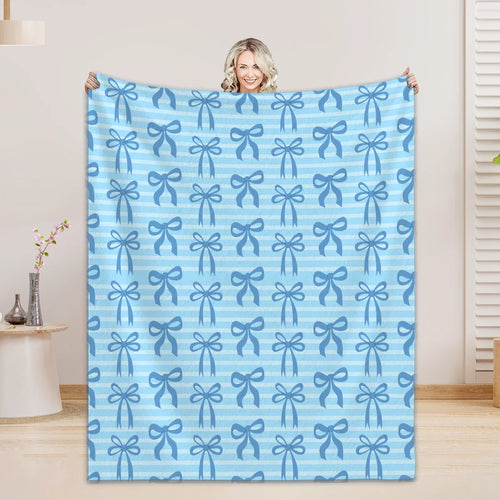 1PC Throw Blanket Blue Bow 3D Printed Soft Fuzzy Nap Blanket Bedspreads All Seasons Gifts For Girl Women Adult Flannel Blanket Lootquake LLC