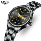 Women's Black Stainless Steel Diamond Dial Quartz Watch
