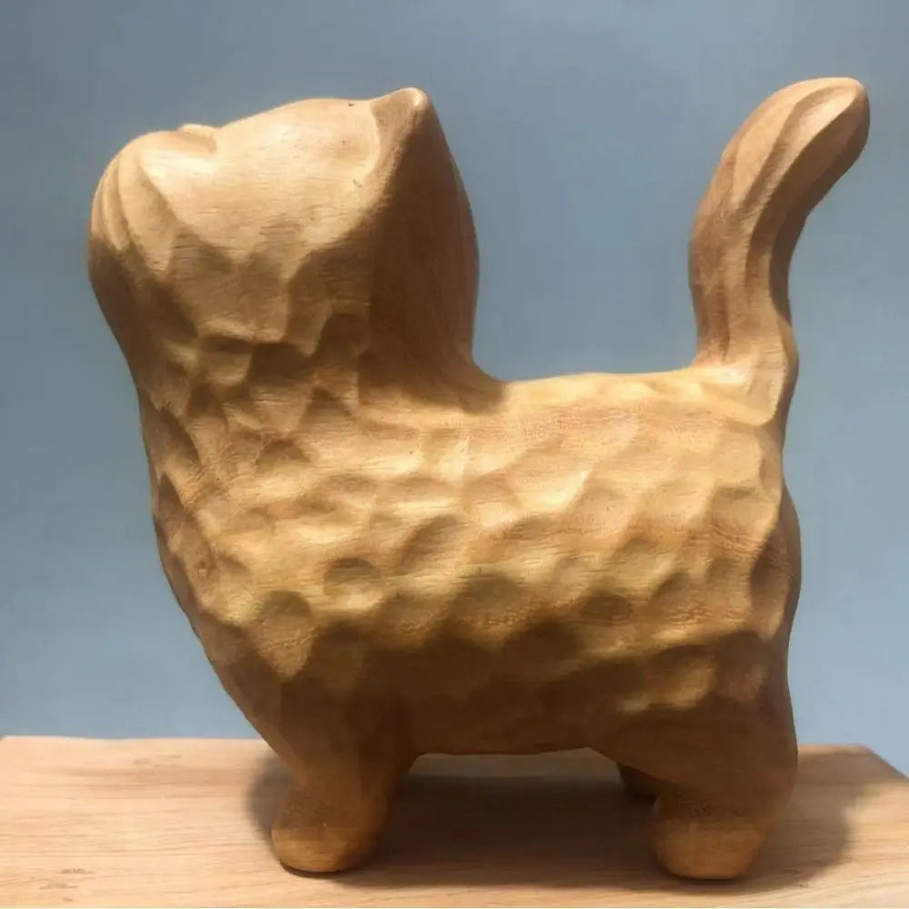 Cat Ornament Hand-carved Wooden Cat Statue Tiny Cute Cat Sculpture Miniature Creative Animal Figurine Desktop Lootquake LLC
