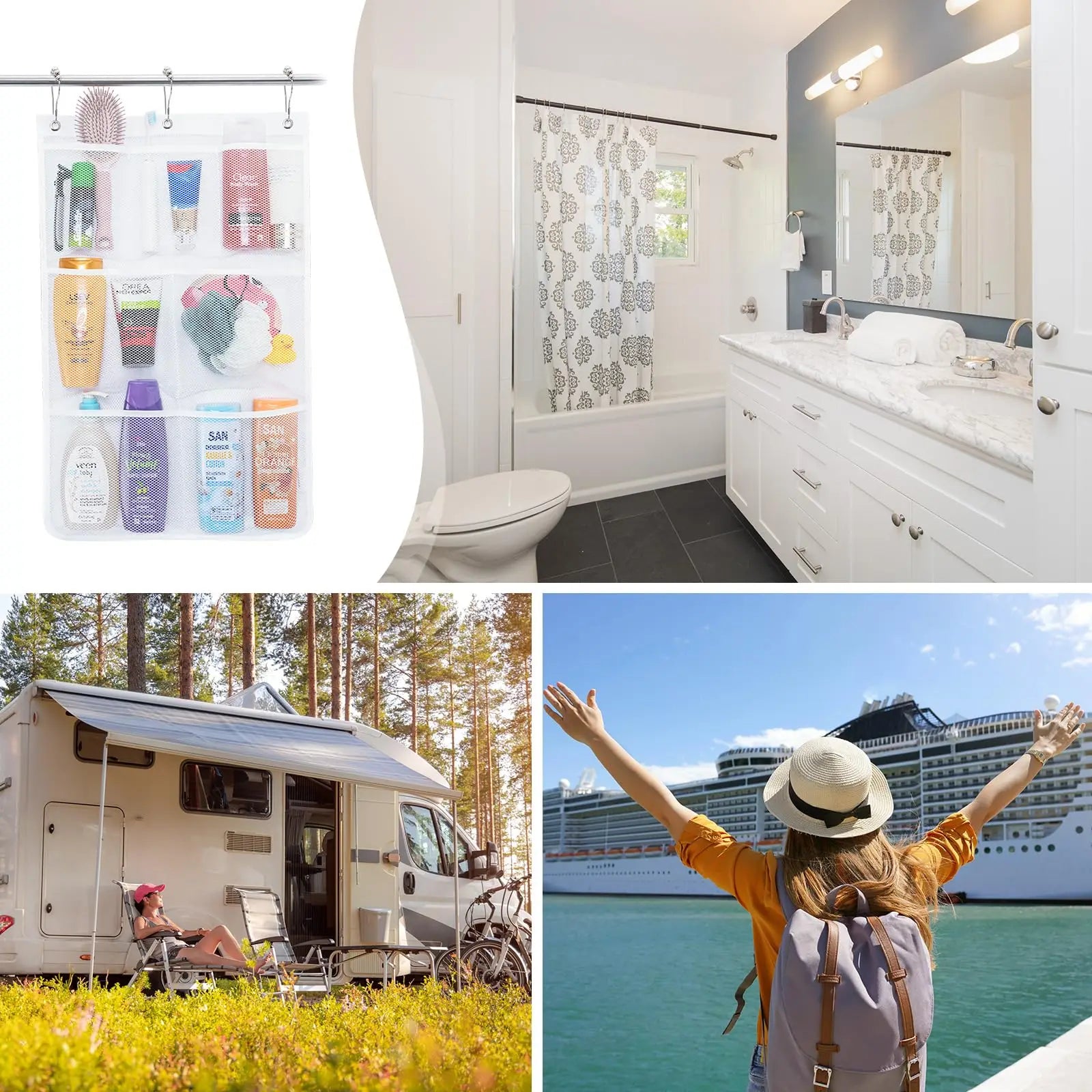 Hanging Storage Bag Mesh Shower Organizer Bathroom Storage Rack Home Organization Home Storage Organization Bathroom Accessories Lootquake LLC
