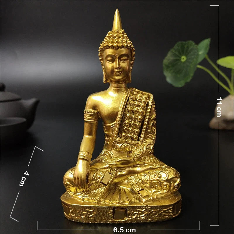 Thailand Buddha Statues Home Decoration Bronze Color Resin Crafts Meditation Buddha Sculpture Feng Shui Figurines Ornaments Lootquake LLC
