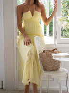 Women Low Cut Backless Maxi Dresses Elegant Spaghetti Strap Tiered Long Dress Relax Fit Open Back Cutout Flowy Sundress