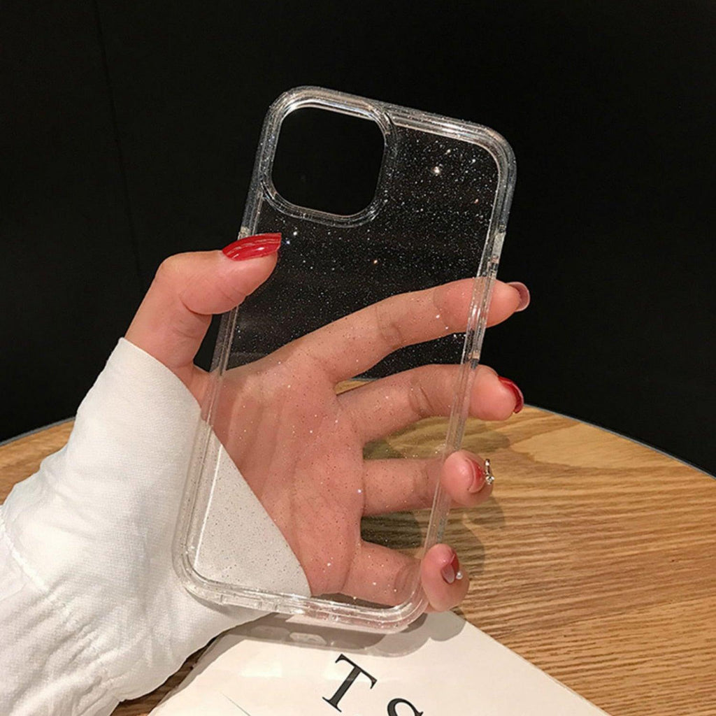 Luxury Glitter Bumper Clear Case for IPhone 14 13 12 11 Pro Max Mini X XS Max XR Cute Shining Shockproof Silicone Cover Hard Back Shockproof Protective Phone Cover For iPhone Stevvex