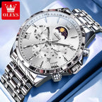 OLEVS 3653 Men Watch Luxury Brand Quartz Watch Multi functional Automatic Date Timer Watch Waterproof Luminous Moonphase Watch