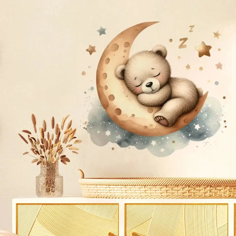 Cartoon Teddy Bear Tent Stars Wall Stickers for Kids Room Nursery Baby Room Decoration Wall Decals Room Interior