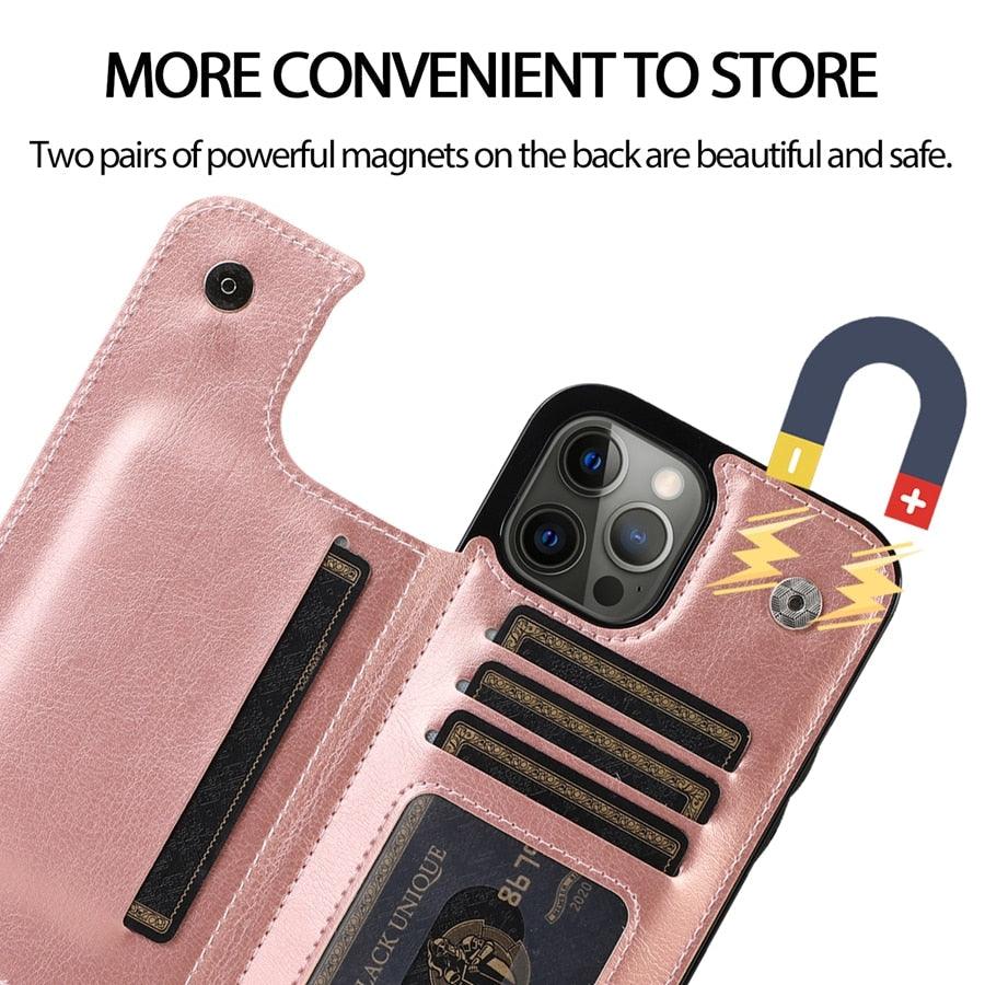 Wallet Stand Cover Flip Leather Case For iPhone 14 Pro Max 13 Pro Max 12 Pro Max 11 Pro Max Soft PU Leather Card Case With Kickstand Slim Double Magnetic Clasp Protective Cover Stevvex