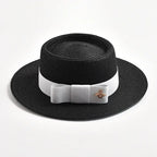 NEW Spring Summer Straw Hats for Women Round Bumpy Surface Flat Top Bowknot Dress Cap Travel Beach Sun Hat Gorra