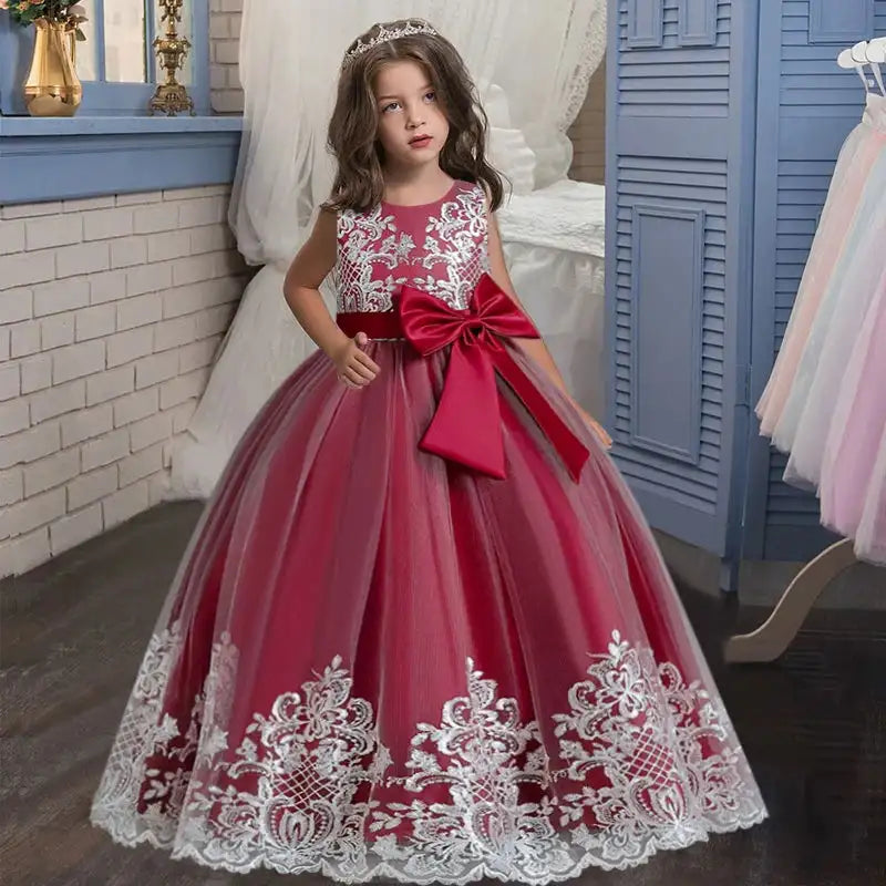 New Christmas Party Princess long dress children's dress children's gauze lace birthday party dinner ball big butterfly dress