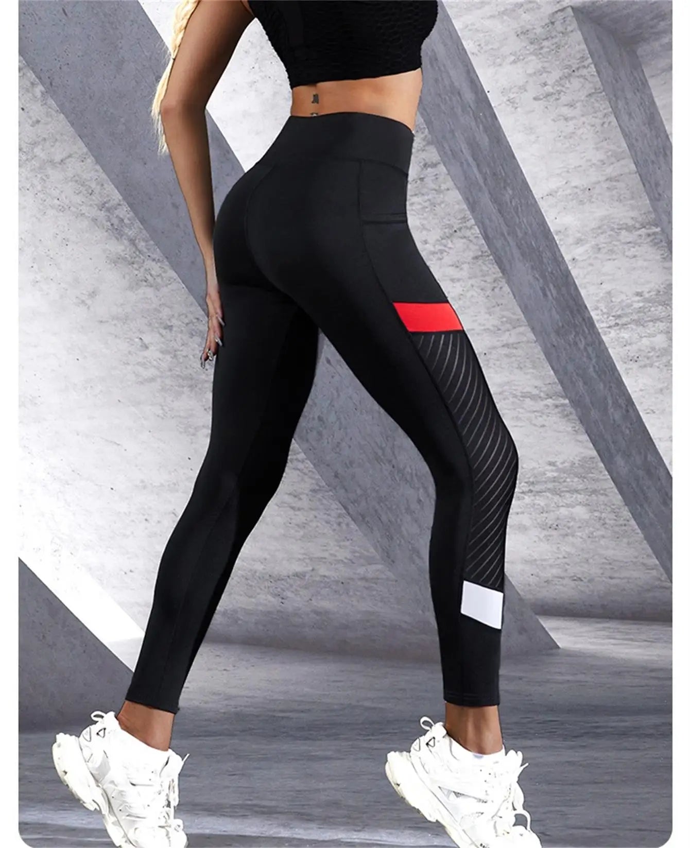 Colorblocked Mesh High Waist Leggings THRIXINE
