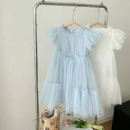 Fashion Baby Girl Princess Tutu Long Dress Fly Sleeve Infant Toddler Mesh Tulle Vestido Party Pageant Birthday Ball Gown 1-12Y