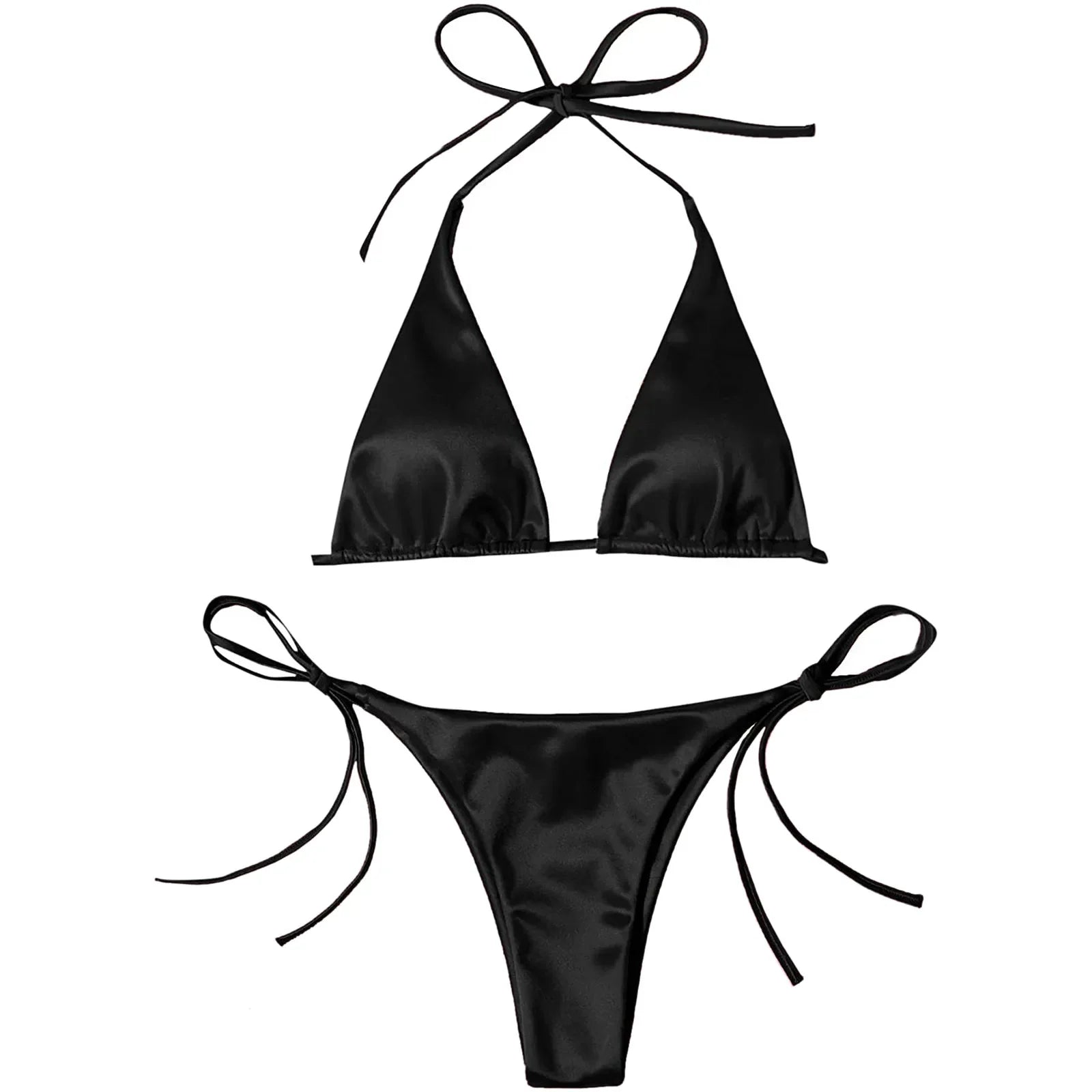 ShimmerWave: Luxe Satin Brazilian Bikini Set THRIXINE