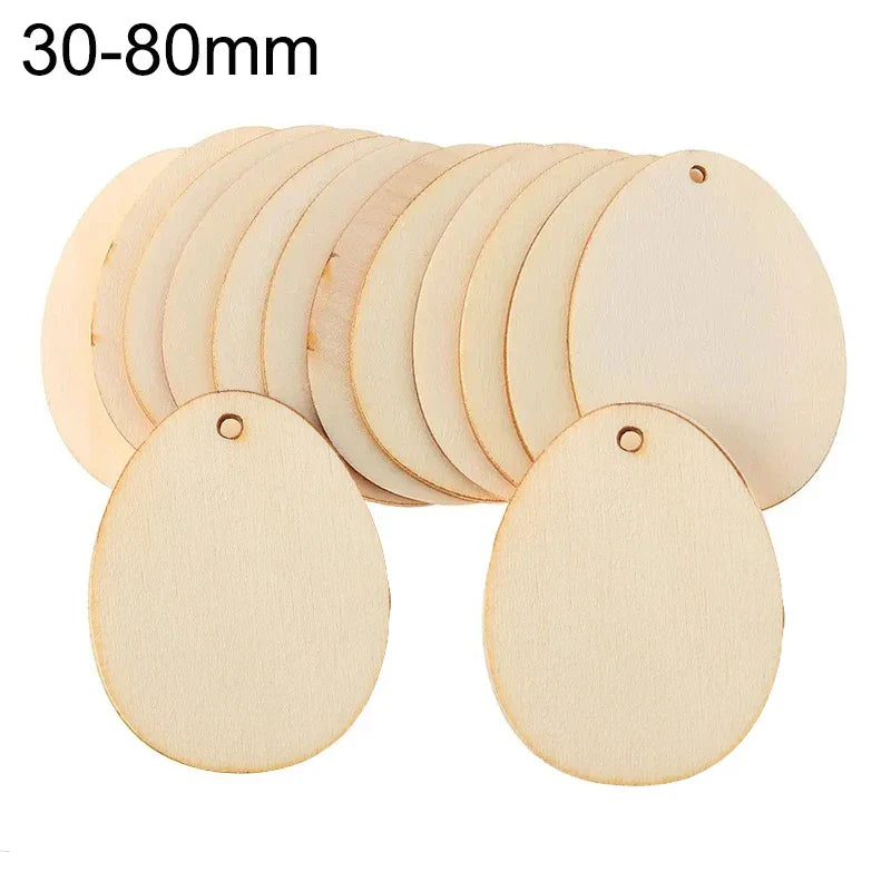 30-80mm Wooden Easter Eggs Pendants Blank Bunny Eggs Wood Chips Happy Easter Party Hanging Decoration Kids DIY Painting Crafts Lootquake LLC
