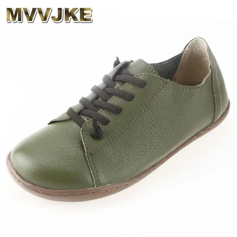 MVVJKE Women Shoes Flat 100% Authentic Leather Plain toe Lace up Ladies Shoes Flats Woman Moccasins Female Footwear Lootquake LLC