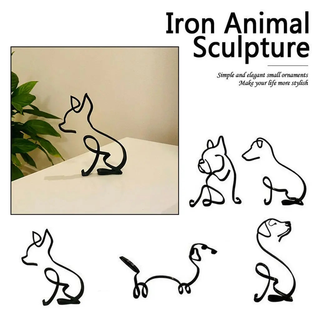 Wrought Iron Handicraft Bulldog Dachshund Labrador Abstract Dog Ornament Modern Animal Sculpture Simple Statue Art Figurine Lootquake LLC