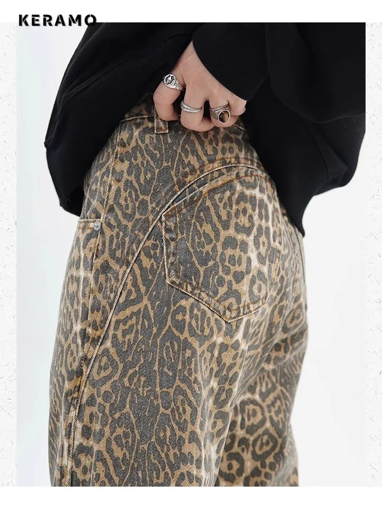 Vintage Leopard Print Jeans Women Spring Oversize Casual Hip Pop Wide Leg Trouser Trend High Waist Panther Denim Pants Ladies Lootquake LLC