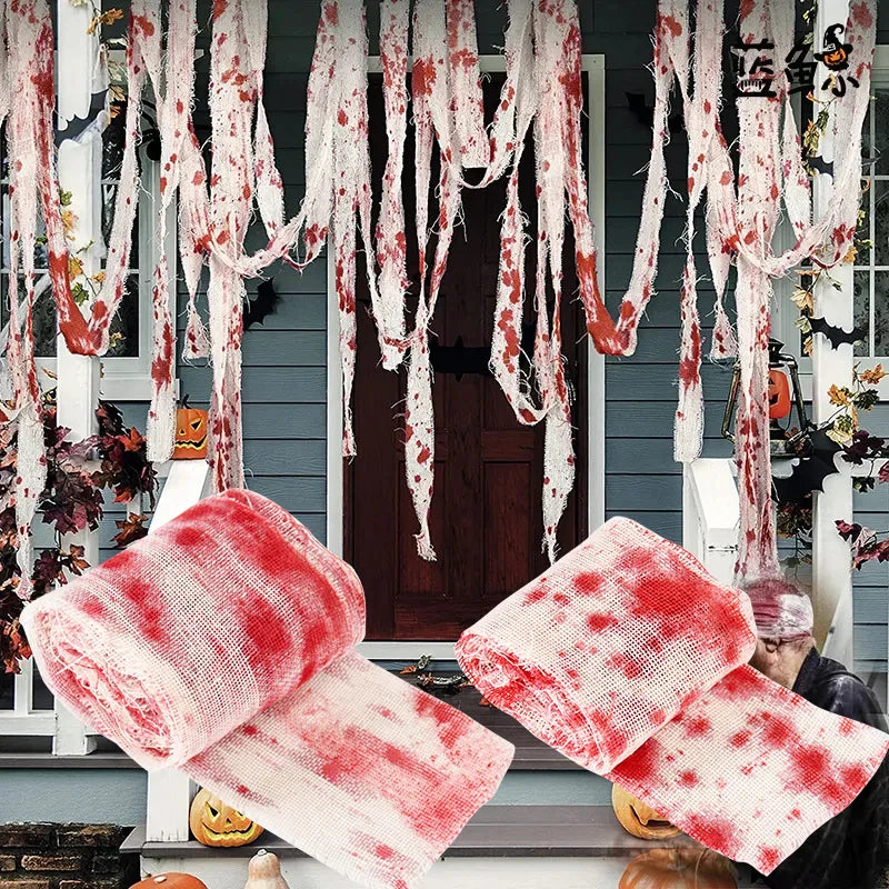Haunted House Home Scene Decoration 3m/5m Halloween Bloody Gauze Bandage Warning Isolation Belt Horror Props For Halloween Party Lootquake LLC