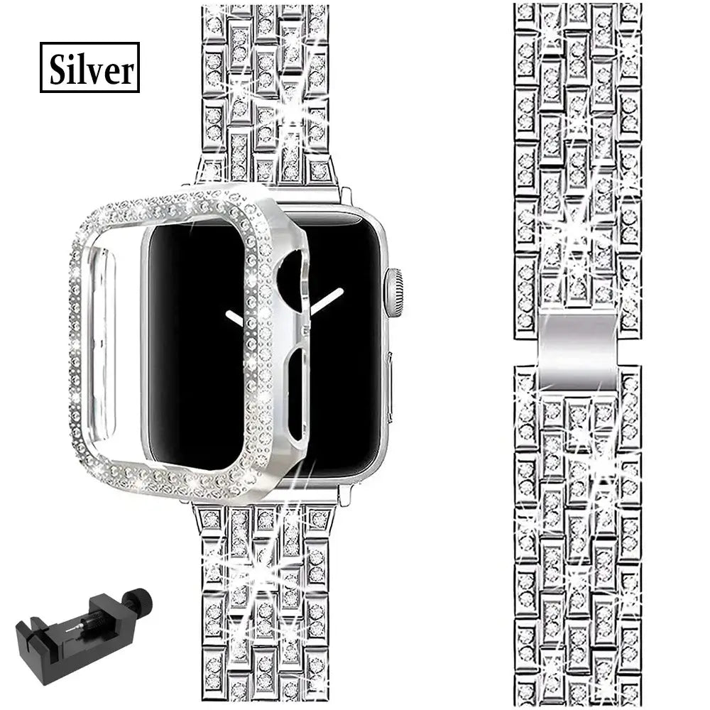 Apple Watch Bedazzled Stainless Steel Strap - Elegant Design - SJB-DIAMOND ELITES