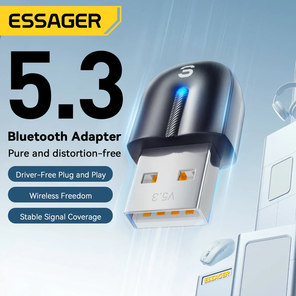 Essager USB Bluetooth 5.3 Adapter Aux Audio Receiver Transmitter For PC Speaker Laptop soundbox Wireless Mouse USB Transmitter Lootquake LLC