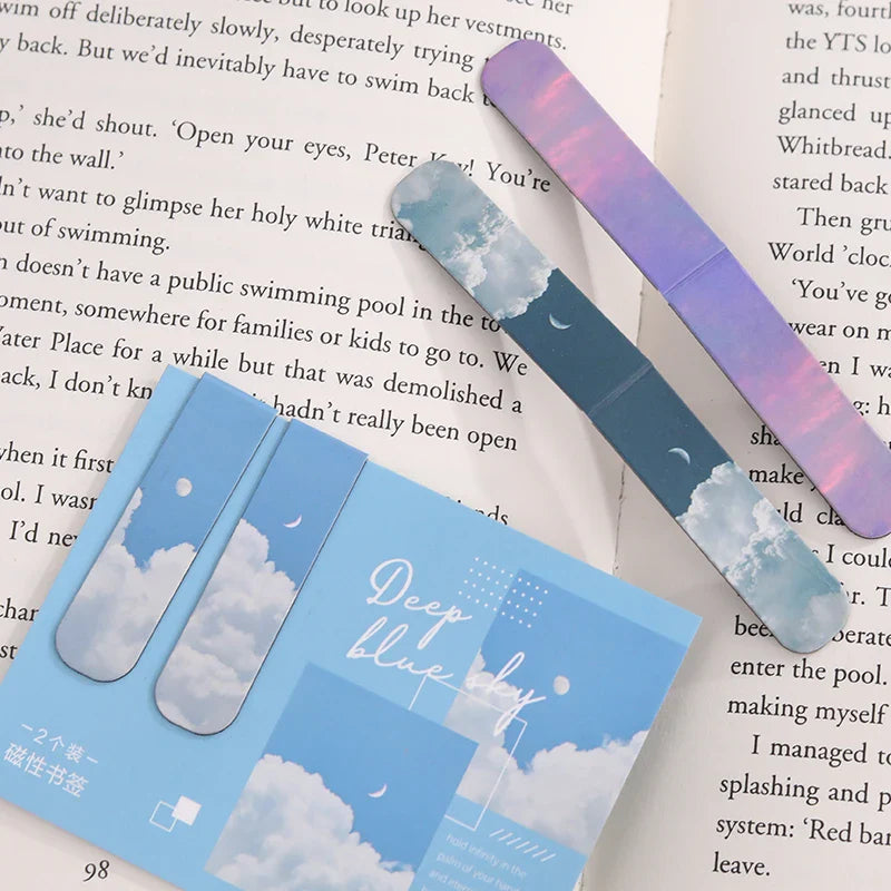JIANQI 2pcs/pack Magnetic bookmark beautiful scenery clouds simple literary pattern bookmark Reading tool School office supplies Lootquake LLC