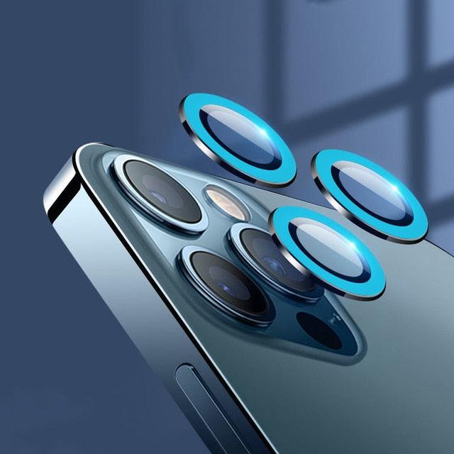 9H Tempered Glass Camera Cover Screen Protector Metal Individual Ring For iPhone Phone Glitter Camera Lens Protector Film For iPhone 14 13 12 11 Pro Max Luminous Lens Metal Glass Protective Cover Stevvex