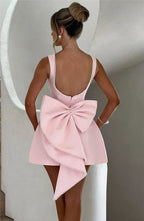 Mozision Pearl Bow Backless Sexy Mini Dress For Women Robe Fashion Zipper Sleeveless High Waist A-line Club Party Dress Elegant