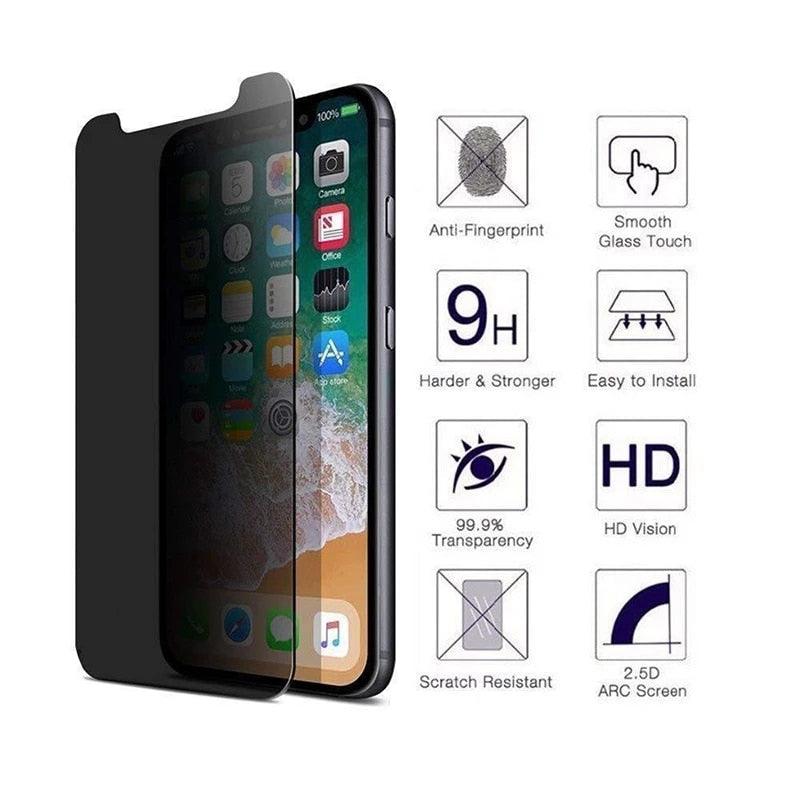 3PCS Anti-spy Protective Tempered Glass for IPhone 11 12 13 14 Pro Max 12 Mini X XS XR 6 6S 7 8 Plus Privacy Screen Protectors Anti-Spy HD Tempered Glass Shatterproof Shockproof Screen Protector Stevvex