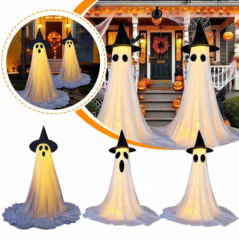 Lighted Spooky Ghost Decor Scary Standing Ghost with LED String Lights Home Porch Garden Yard Lawn Party Halloween Decorations Lootquake LLC