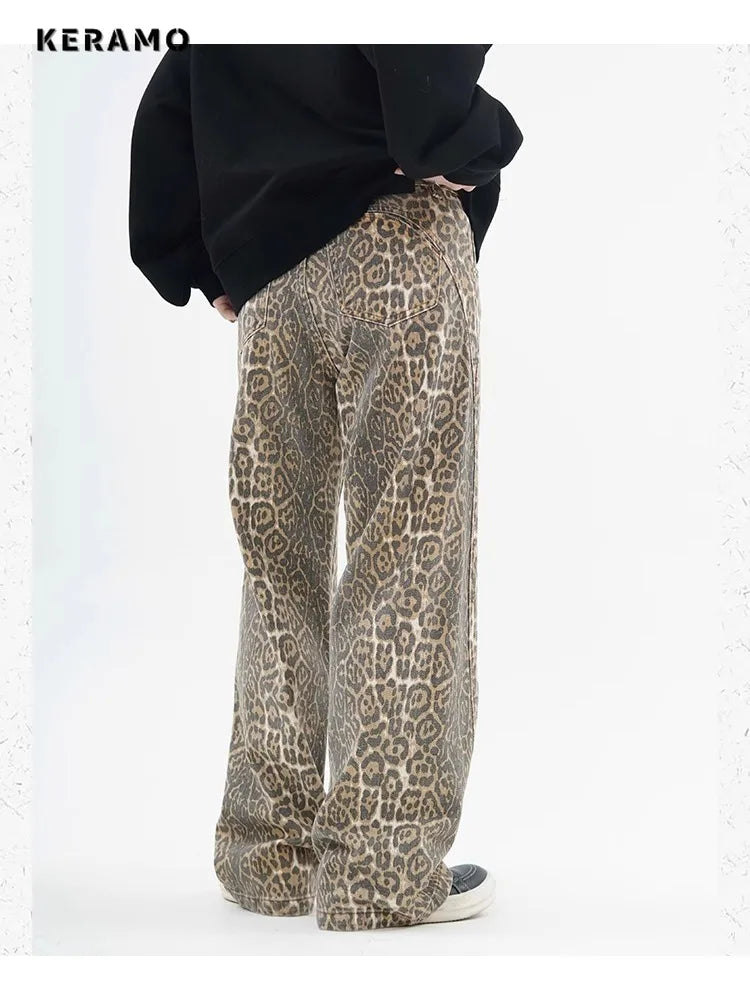 Vintage Leopard Print Jeans Women Spring Oversize Casual Hip Pop Wide Leg Trouser Trend High Waist Panther Denim Pants Ladies Lootquake LLC