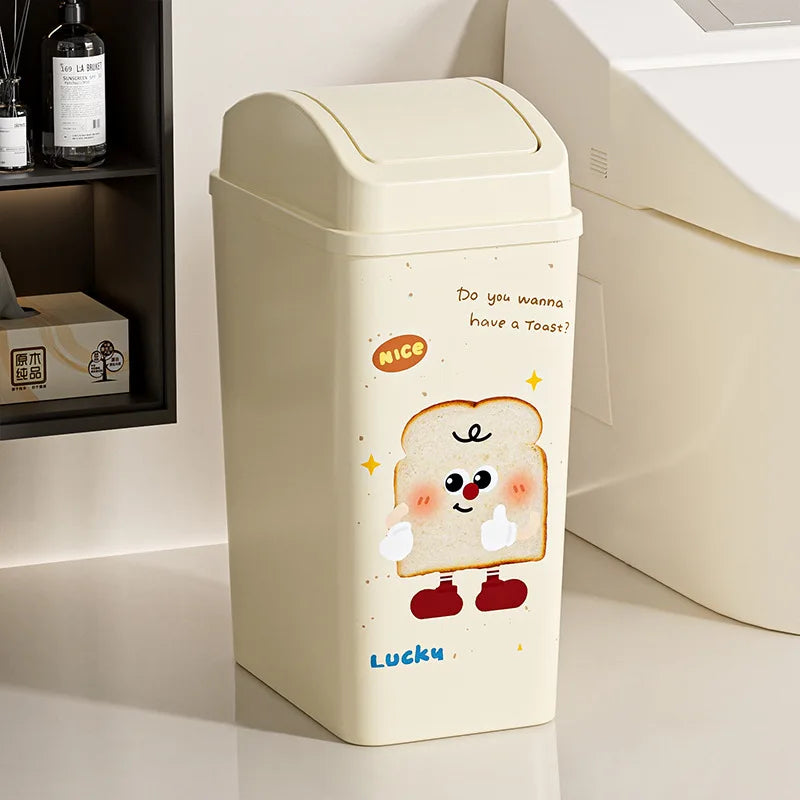 Bathroom Trash Bin with Flat or Round Lid Rectangular Garbage Bin Toilet Living Kitchen Bedroom Press Plastics Trash Can