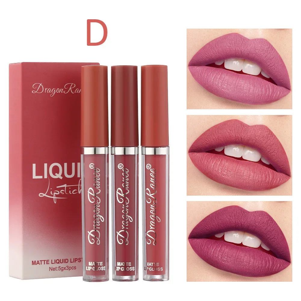 3 PCS Liquid Lipsticks Set Long Lasting Make Up For Women Korean Beauty Cosmetics Matte Lipsticks Waterproof Long lasting Lootquake LLC